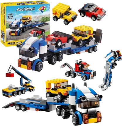 Sky Tech® Architect 3 in 1 Jeep, Car & Truck Vehicle Toys | Transporter Building Brick Block for Kids