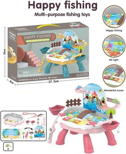 Happy Fishing Multi-Purpose Fishing Toy, 2-in-1 Parent-Child Game, Musical Water Table with 3D Light