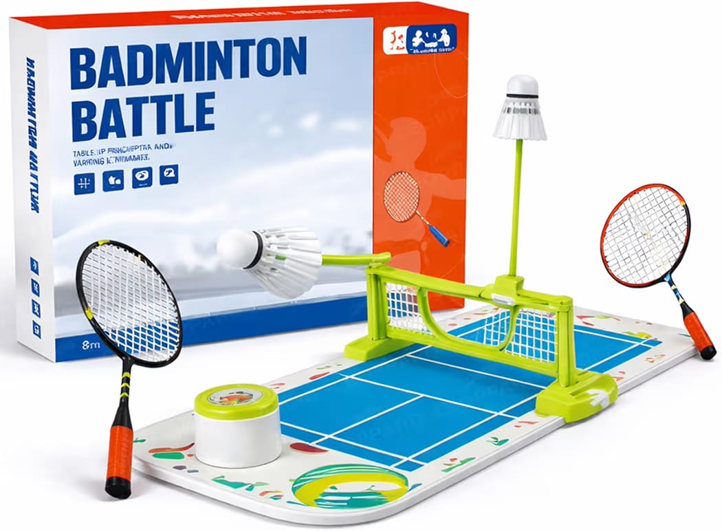 Badminton Battle Table Game Toy for Kids 2-Player STEM Toy with Net